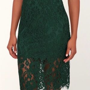 Lulus Green Floral Lace Midi Skirt *new
